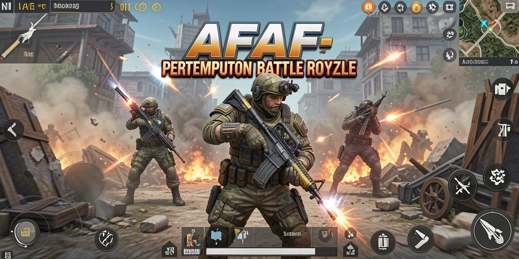 Tampilan gameplay seru dalam AFAF saat pertempuran Battle Royale.