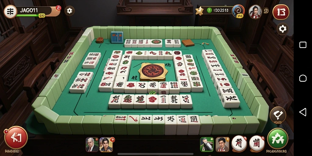 Tampilan utama gameplay <strong>JAGO11</strong> yang menampilkan ubin Mahjong berwarna-warni.