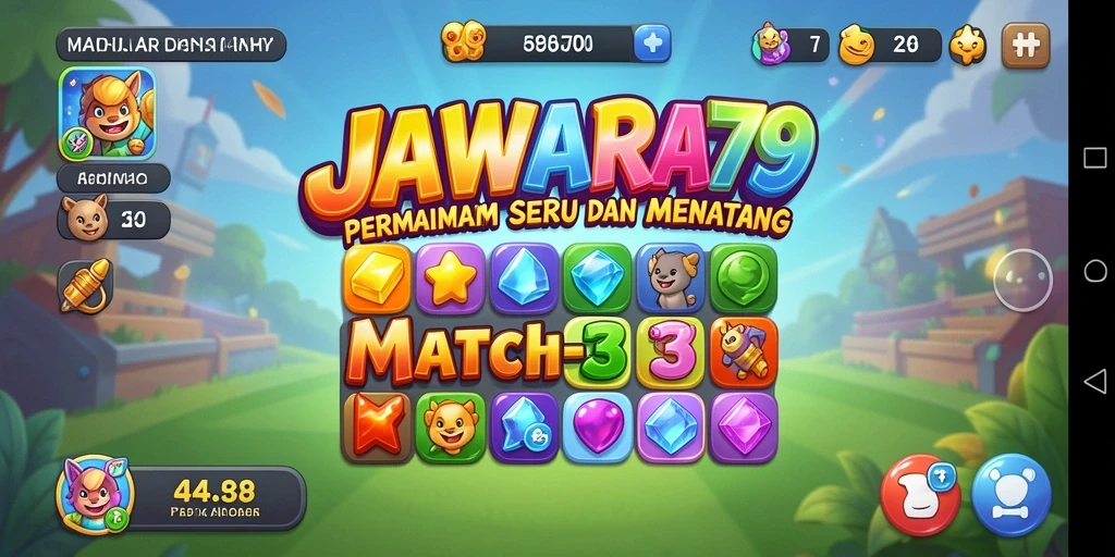 Tampilan gameplay JAWARA79 dengan suasana Match-3 yang menyenangkan.