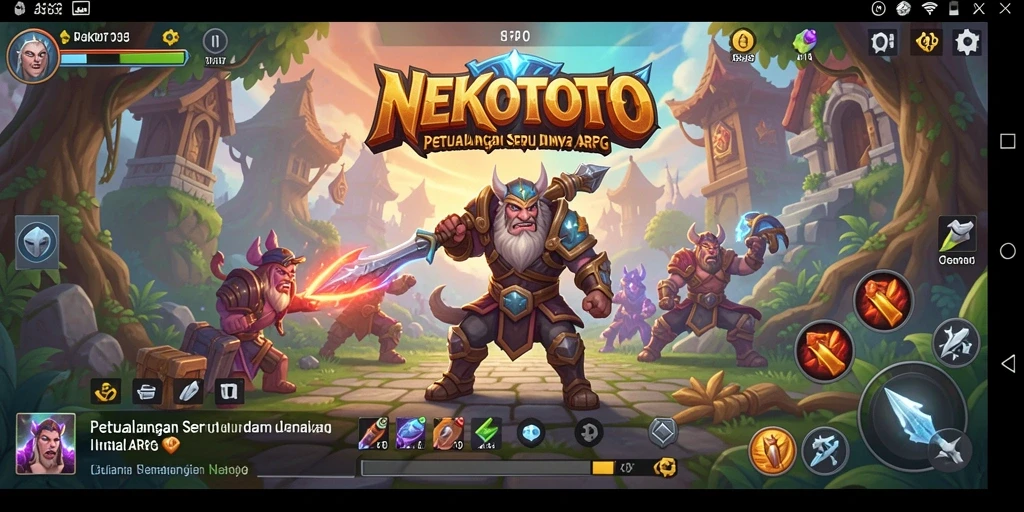 Screenshot NEKOTOTO menampilkan aksi seru dalam pertarungan ARPG.