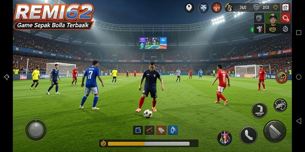 Menampilkan aksi seru gameplay sepak bola di REMI62.