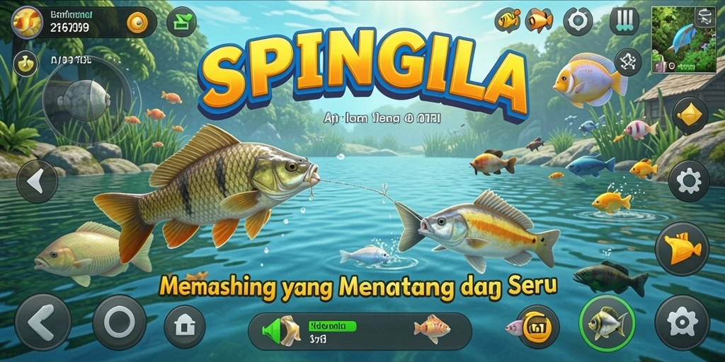 Tampilan gameplay SPINGILA yang menakjubkan dengan aksi memancing yang seru.